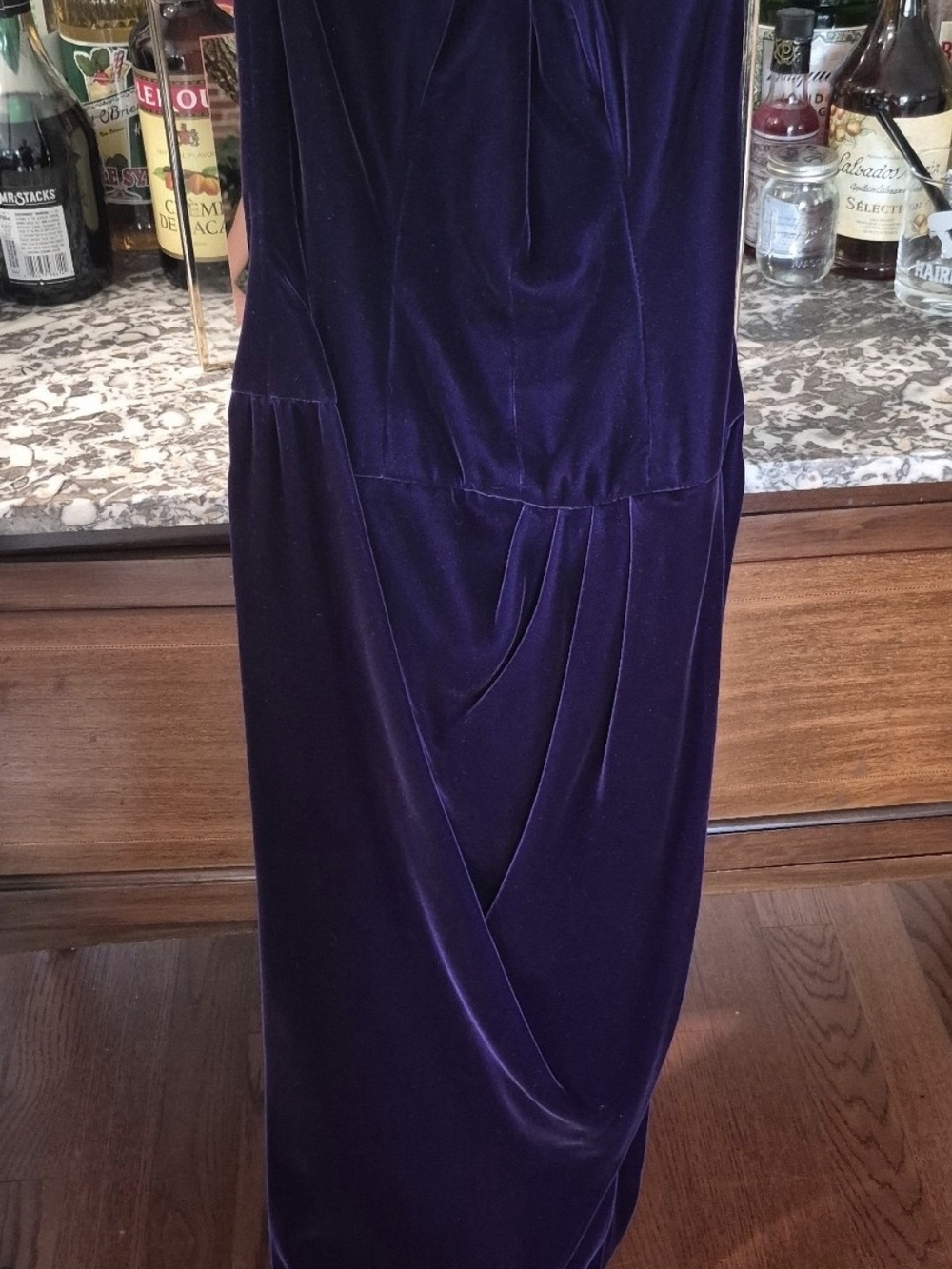 Victor Costa Strapless Velvet Tulip Skirt Dress in Deep Purple
